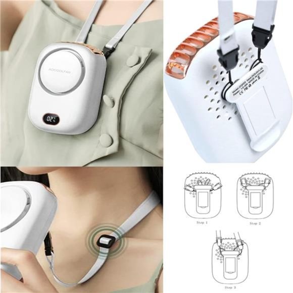 Portable Neck Fan, Mini Hanging Neck Fan with Adjustable Lanyard and Bracket - Picture 5 of 6